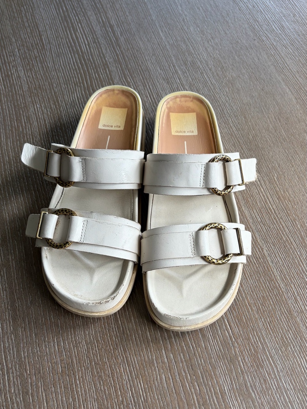 Dolce Vita White Double Buckle Slide Sandals